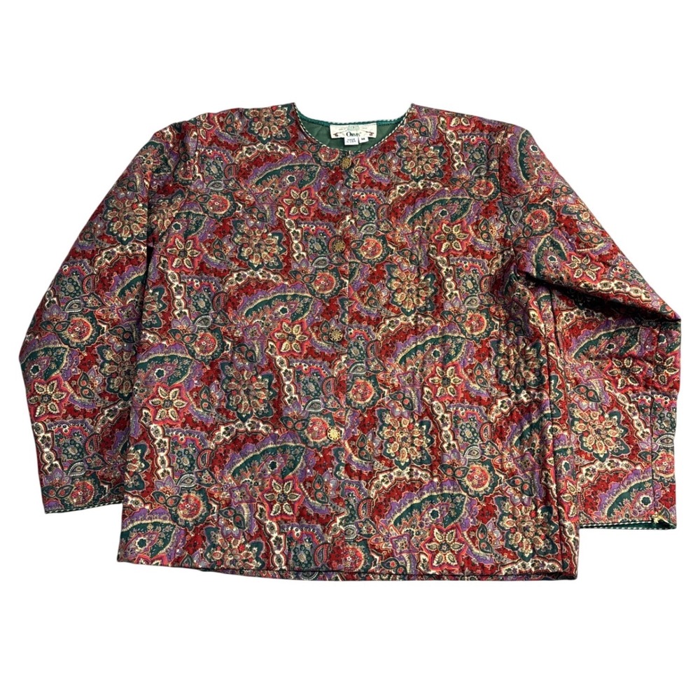 Orvis Womens Quilted Paisley Floral Jacket Red Green Made in USA Medium 6485
